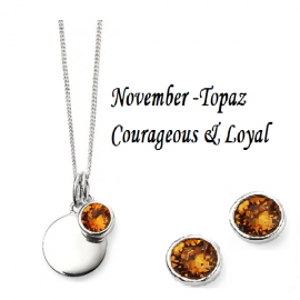 Topaz SWAROVSKI Pendant with Earrings, Engravable Disc Pendant 